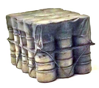 40 Gallon Oil Dum set (30 Oil Drums in one block cast in situ with partial tarpaulin cover)