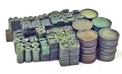 Mixed load of Oil Cans, Oil Drums and mixed Fuel Cans designed as a load for most British 3ton GS...